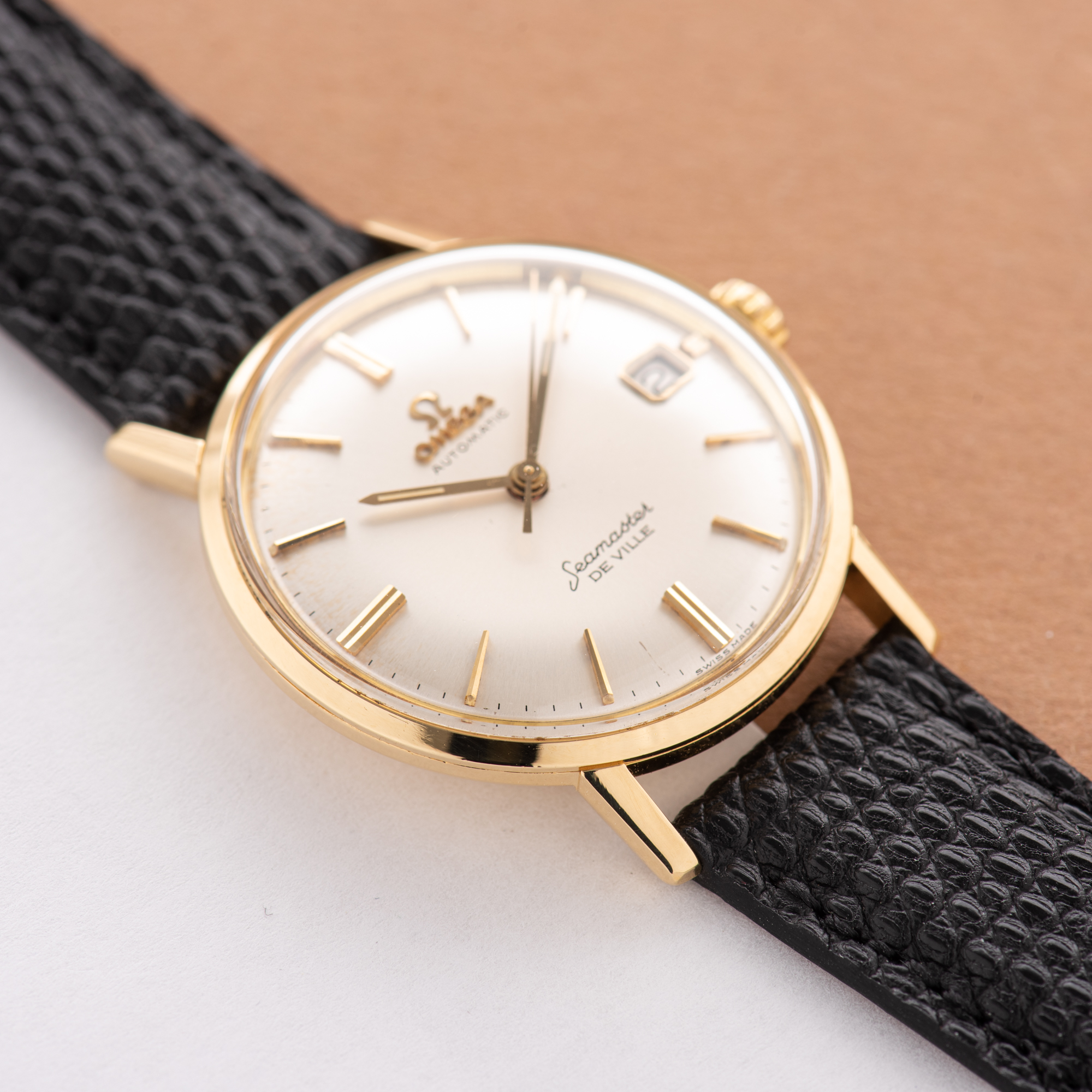 View of Omega Seamaster De Ville Date Automatic 18K Yellow Gold Ref 166,020 from 1962
