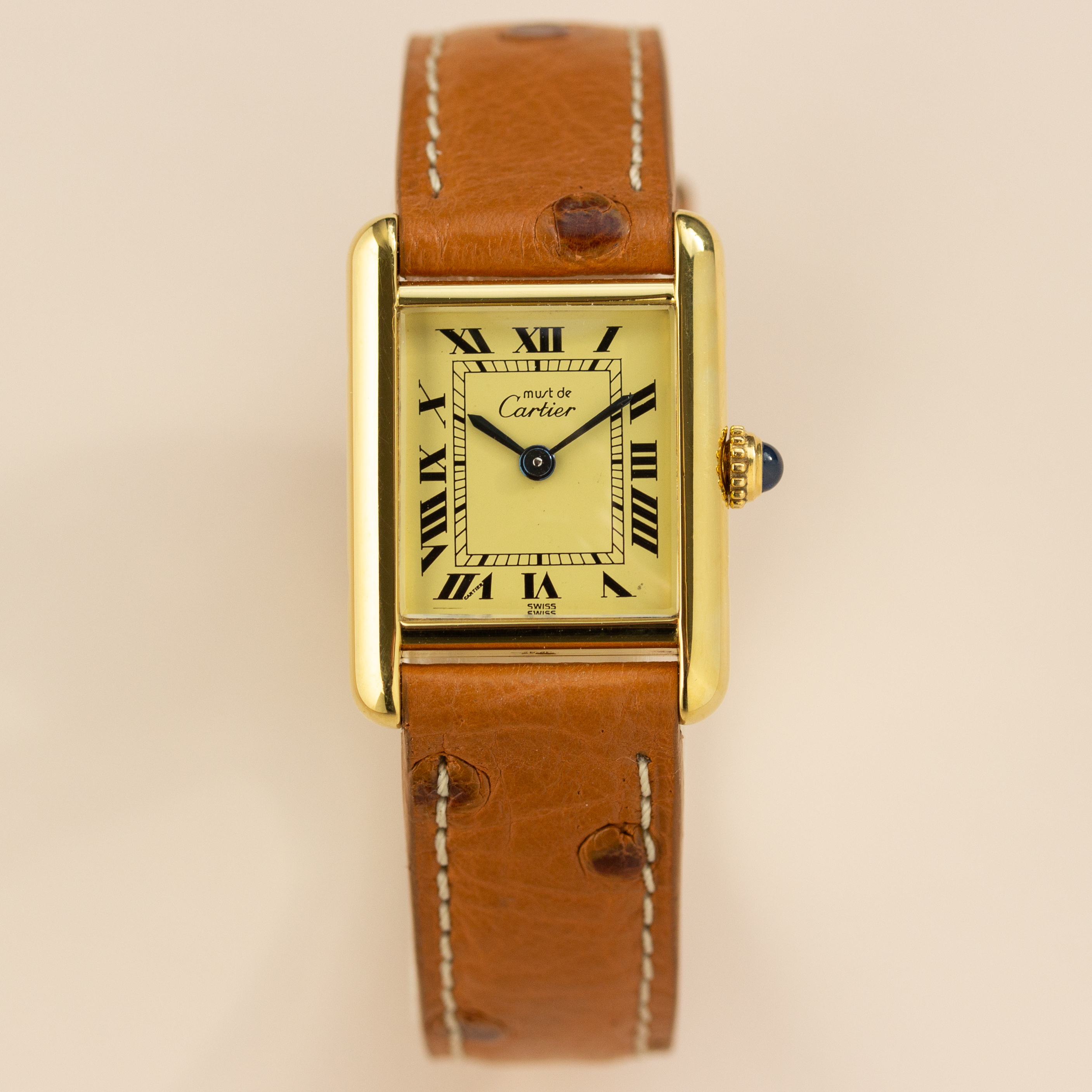 Vue de Cartier Must de Tank Vermeil Quartz Roman lemon Dial Réf 5057001
