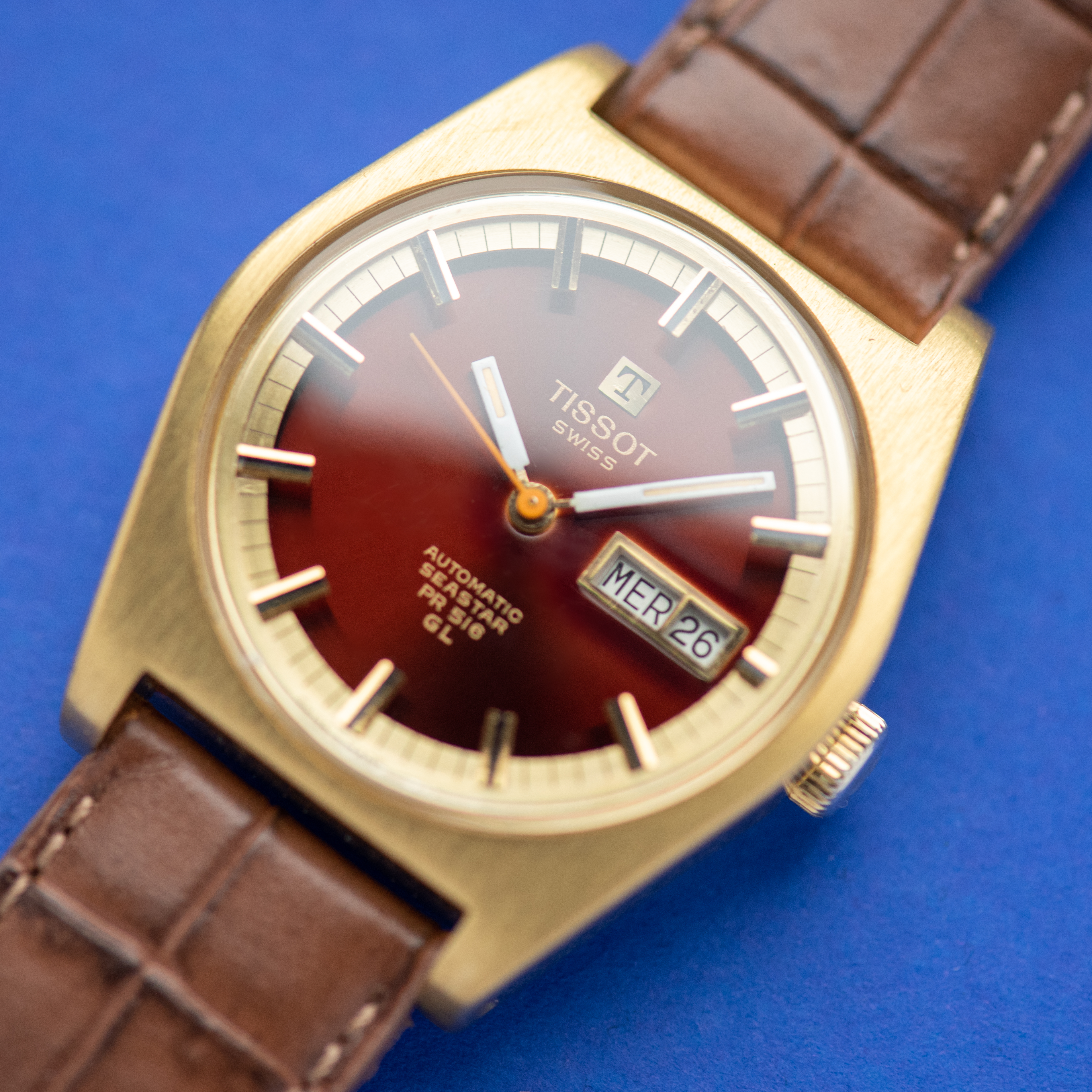 View of Tissot Seastar PR516 GL Bordeaux Day Date Automatic