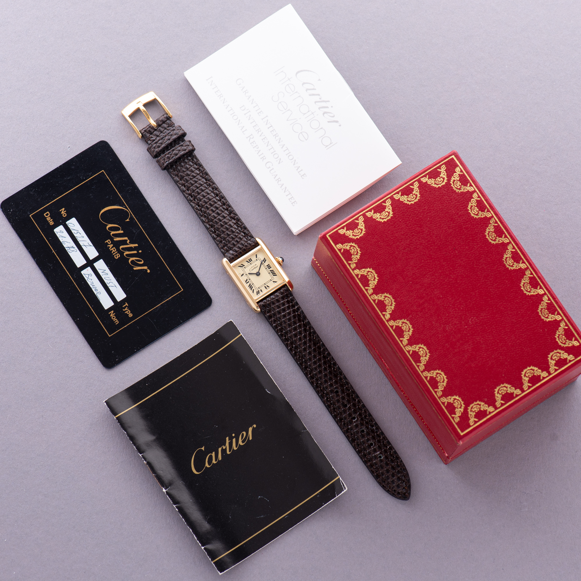Vue de Cartier Must de Tank Vermeil Roman Lemon Dial Full Set 1980