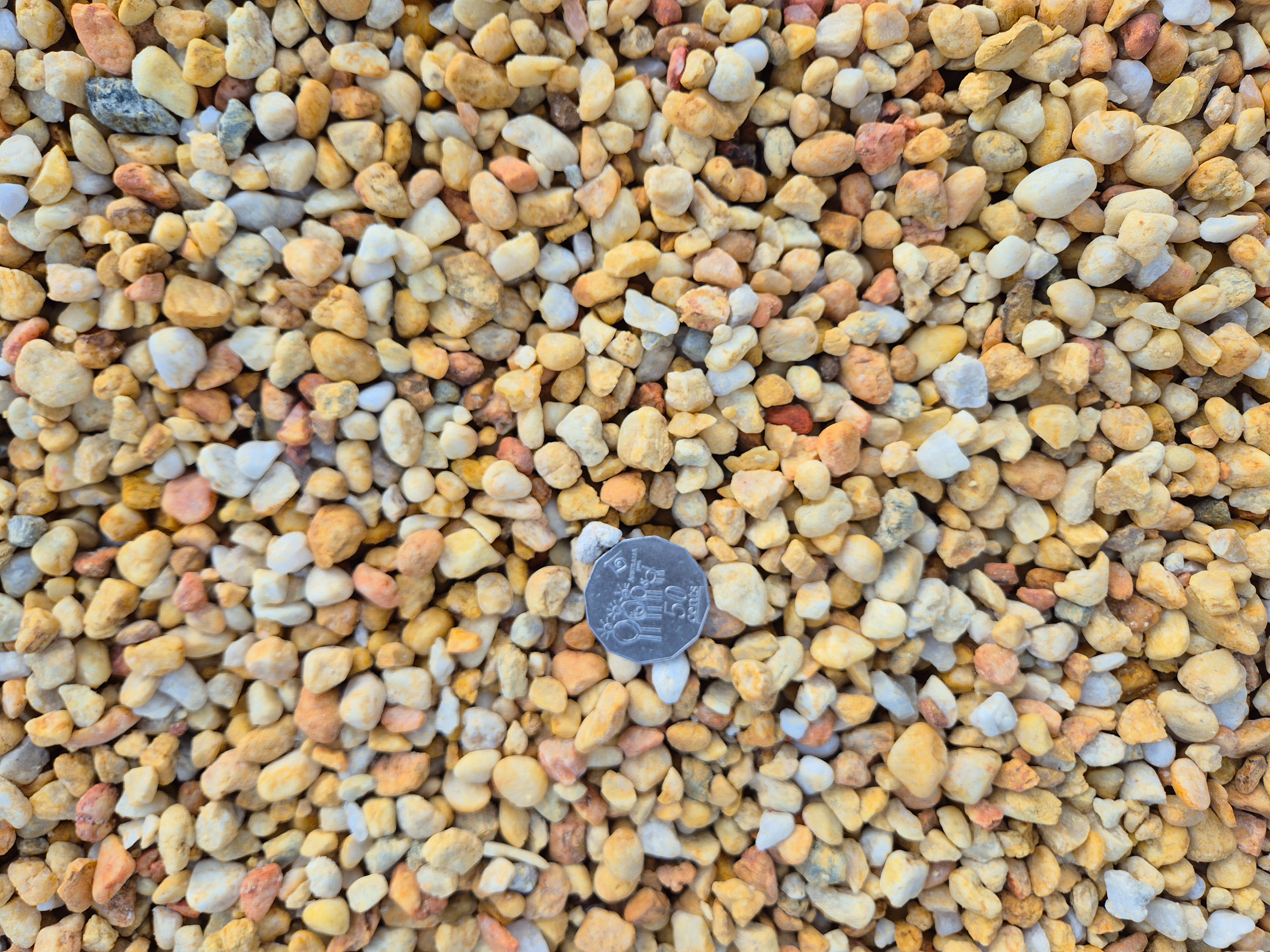 Summer Stone10mm pebbles offer a unique spectrum of gold, yellow, cream