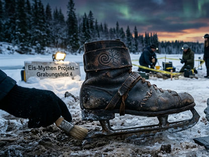 Eine KI-Generiertes Bild von einem Eiskunstlauf Schlittschuh der ausgegraben wird.