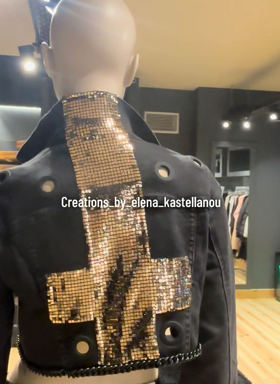 Thumbnail: Black Jean Jacket  with cross 