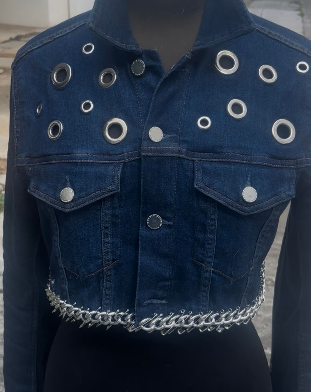 Blue Jeans with chains, studs and safety pins