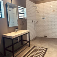 Modern bathroom with walk-in shower and bathtub