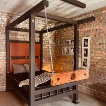 Industrial-style bed with restraints