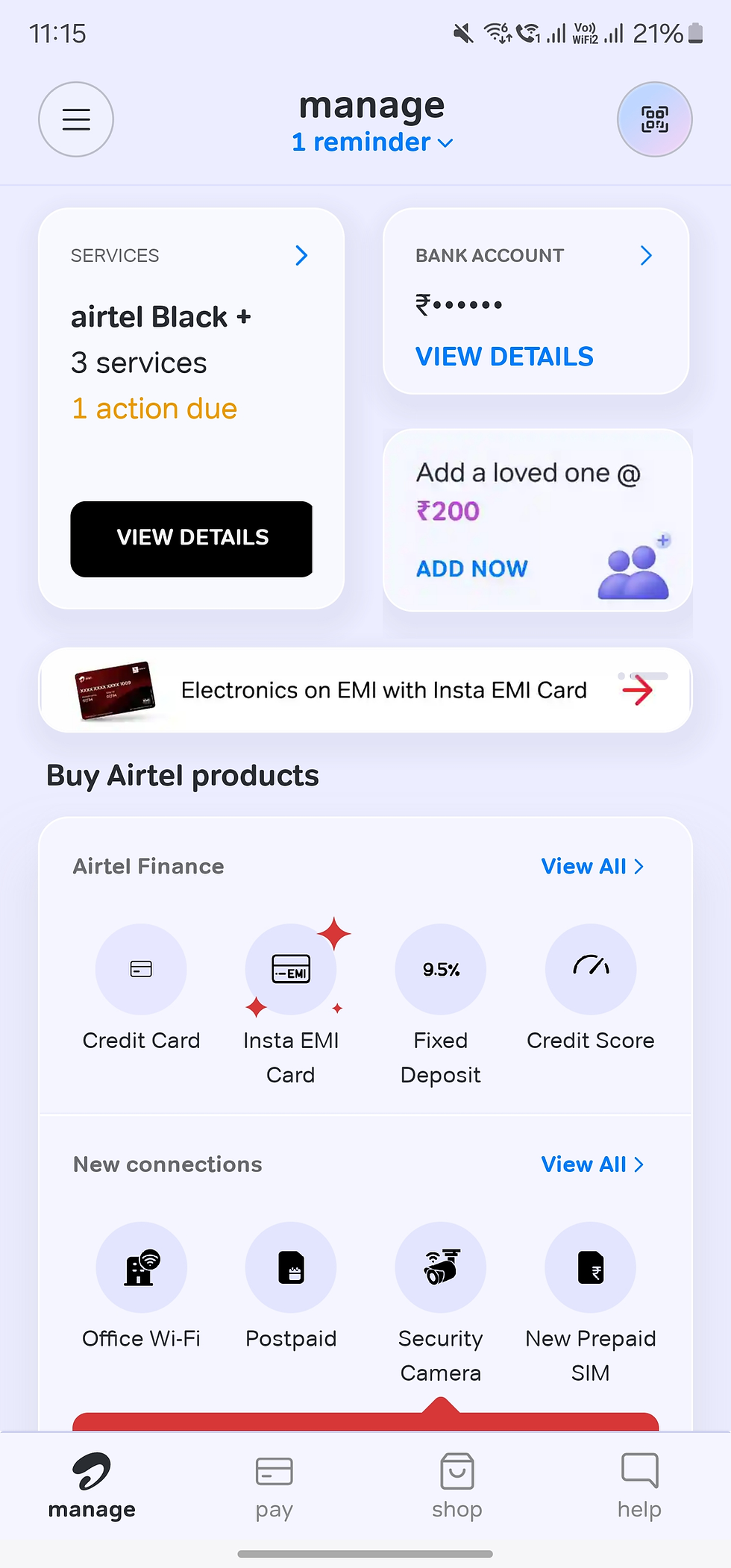Airtel Thanks App Homepage
