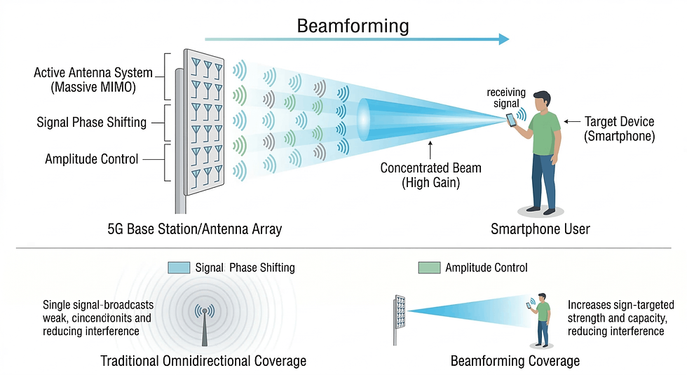 Beamforming antenna focusing signals toward a smartphone