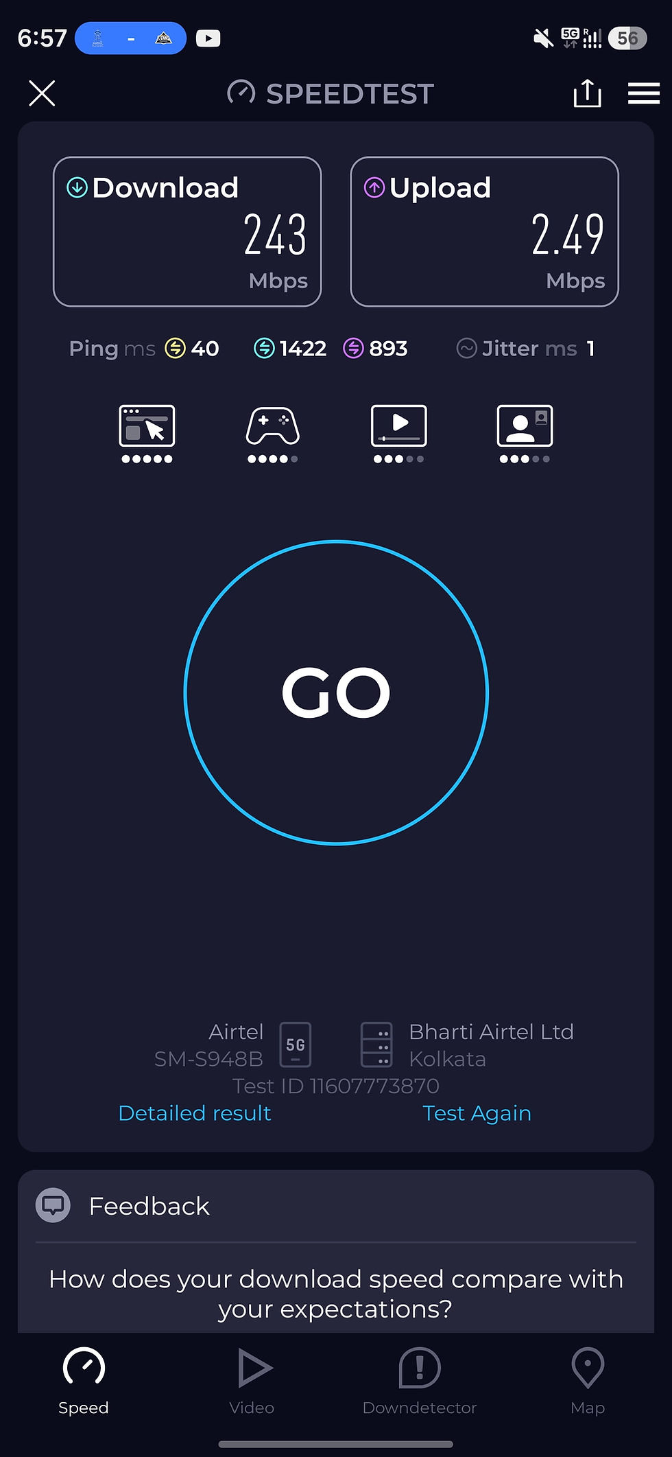 Airtel 5G SA Indoor Speed Test