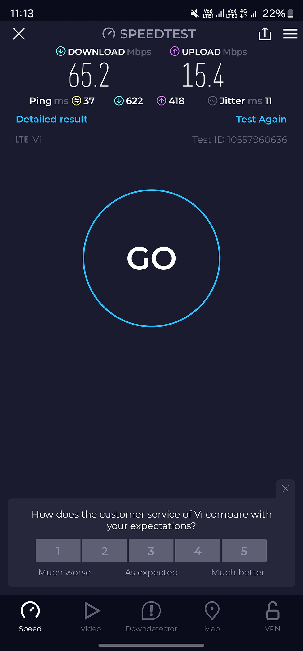 Vi 4G Outdoors Speedtest