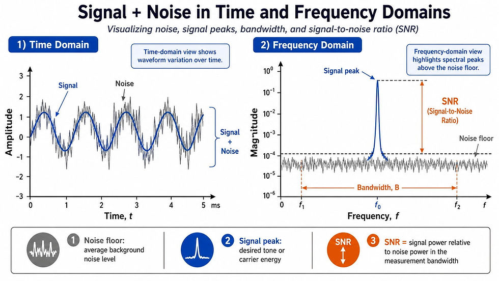 Signal + Noise in Time and Frequency Domains