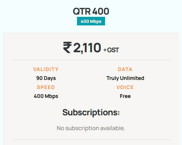 Alliance Broadband QTR 400 Plan
