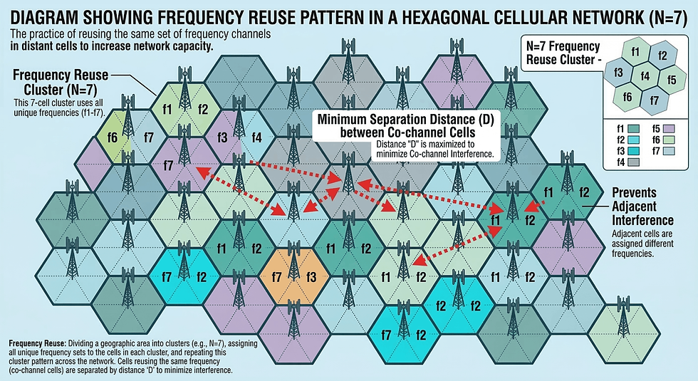 Frequency reuse pattern in hexagonal cellular network