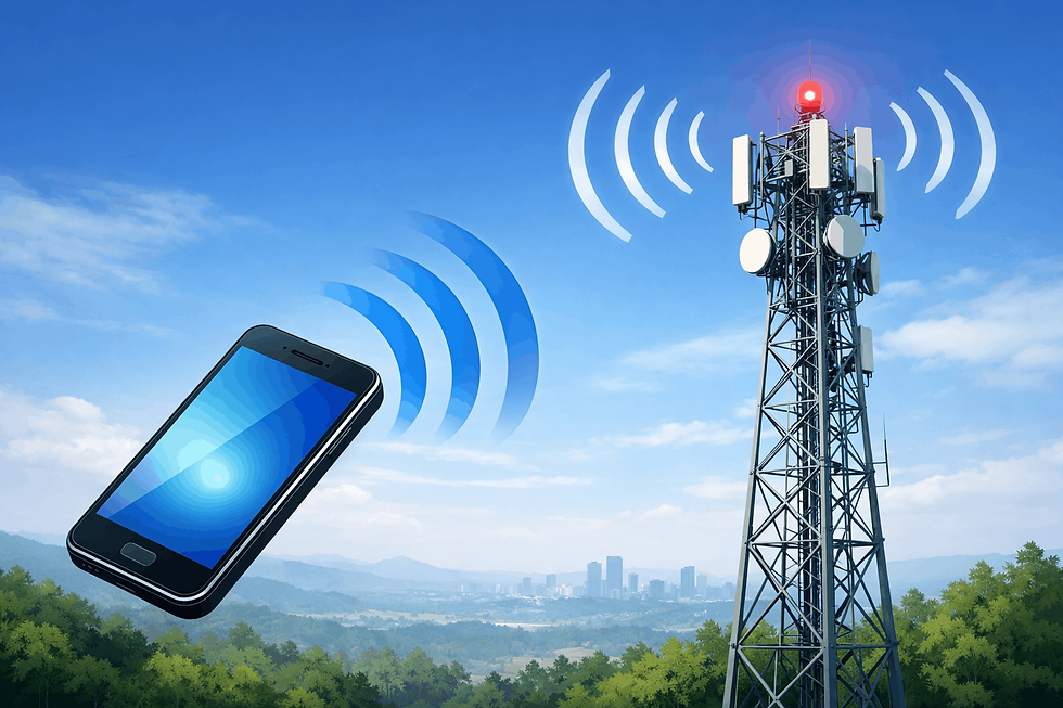 Smartphone sending wireless signal to a nearby cell tower