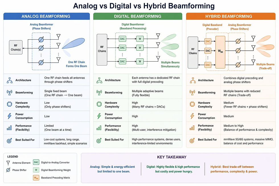Analog vs Digital vs Hybrid Beamforming