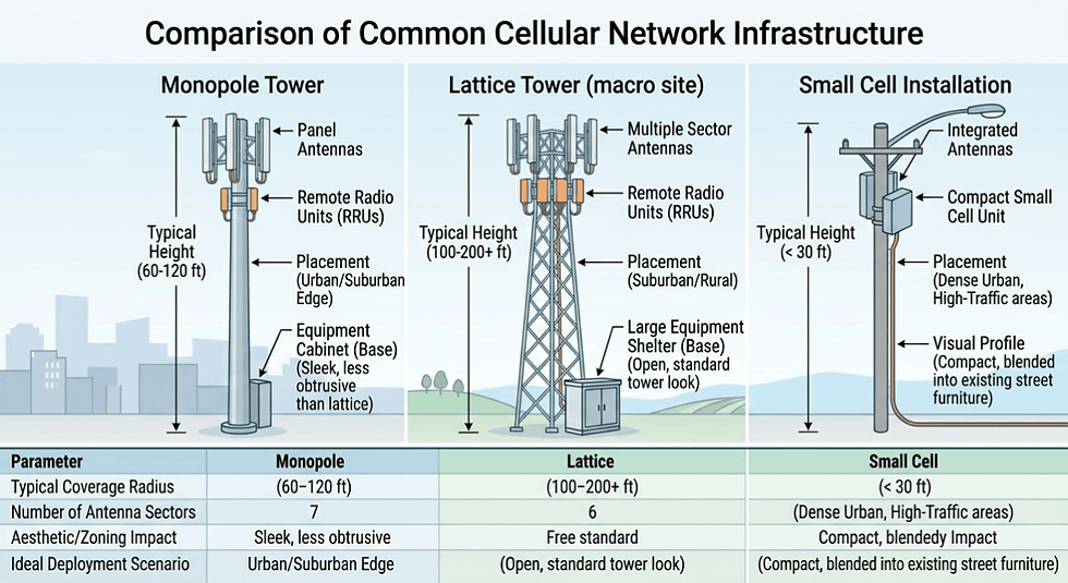 Monopole tower vs lattice tower vs small cell installation