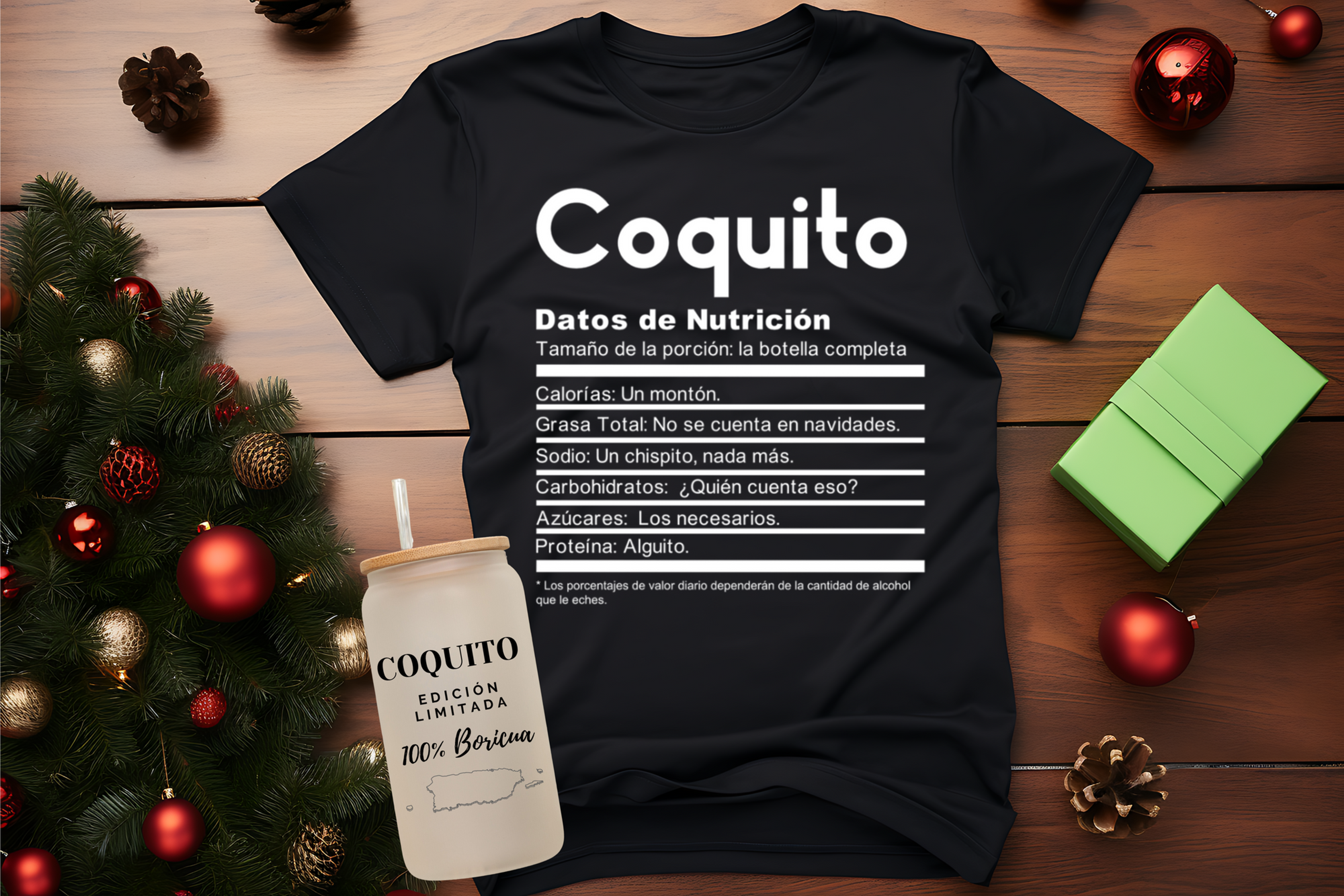 Coquito Shirt + Glass Can Combo Special