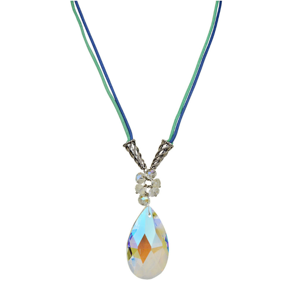 Thumbnail: Kirks Folly Crystal Shimmer Cord Necklace silvertone