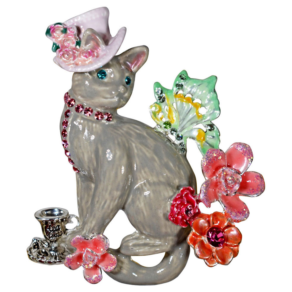Thumbnail: Kirks Folly Springtime Tea Time Kitty Pin Pendant silvertone