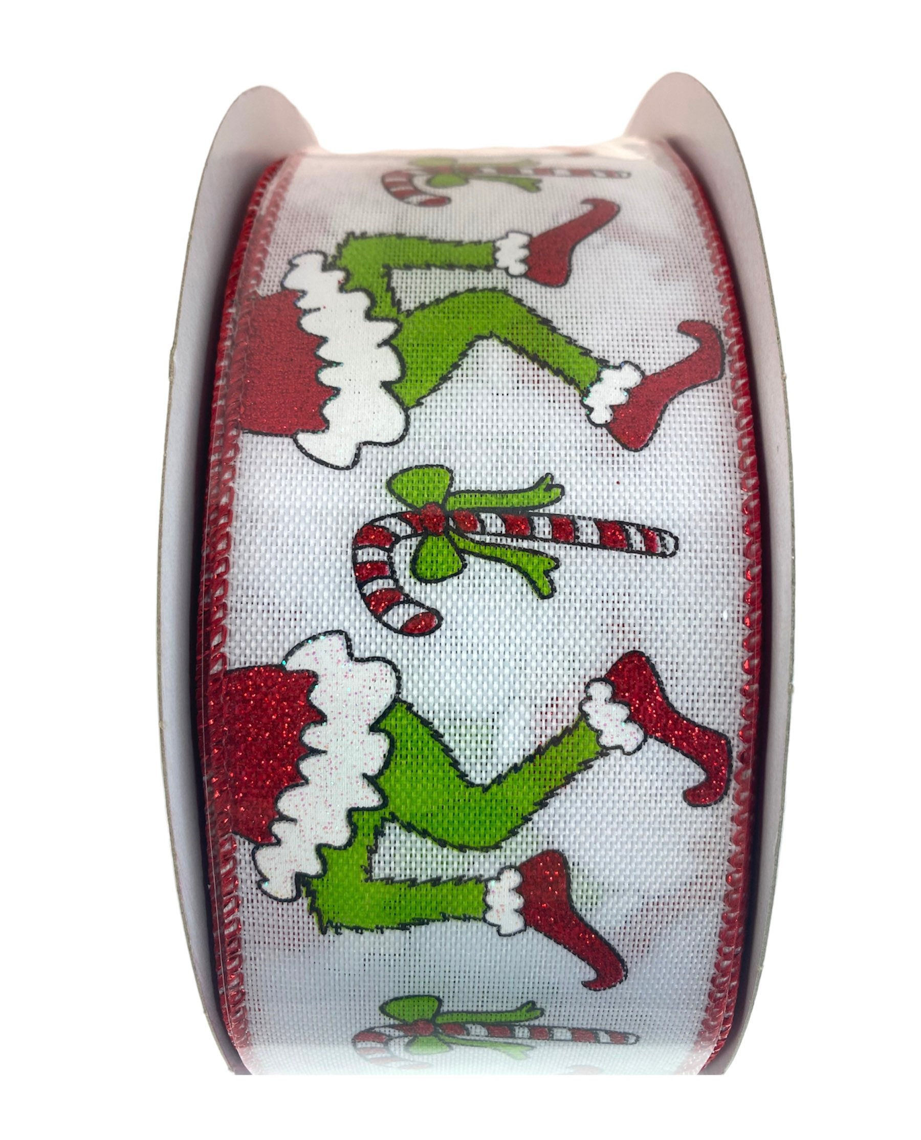 Canvas Ribbon, 2.5” Green Monster Legs Ribbon, Elf Ribbon, Candy Canes Ribbon,