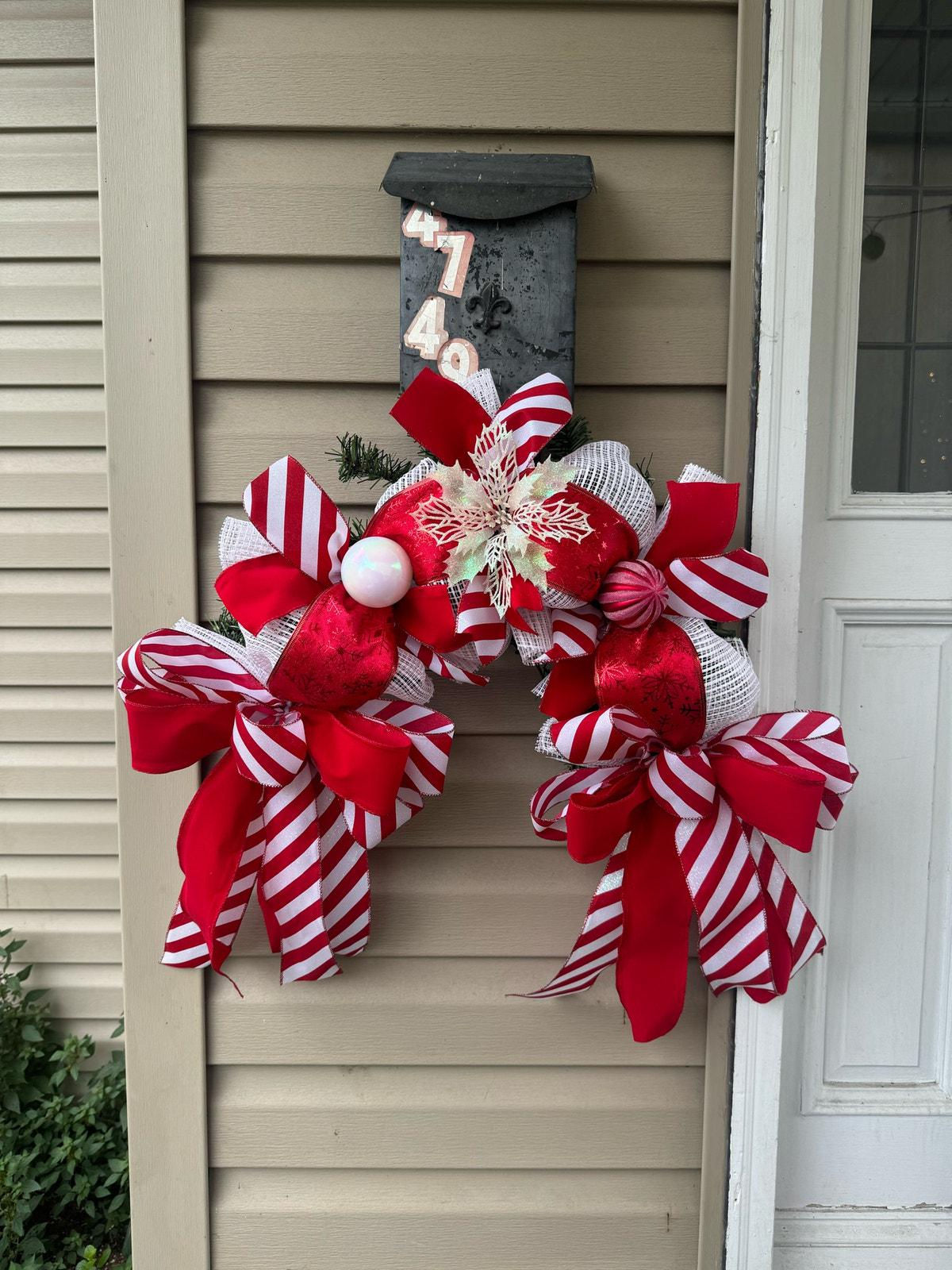 Candy Cane Christmas Mailbox Swag Holiday Home Decor, Table Runner Centerpiece