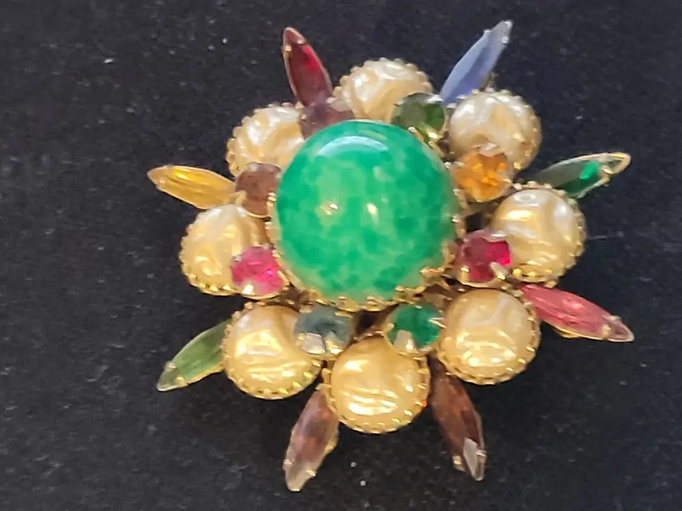 Thumbnail: Judy Lee Domed Jewel Tone Rhinestone Brooch