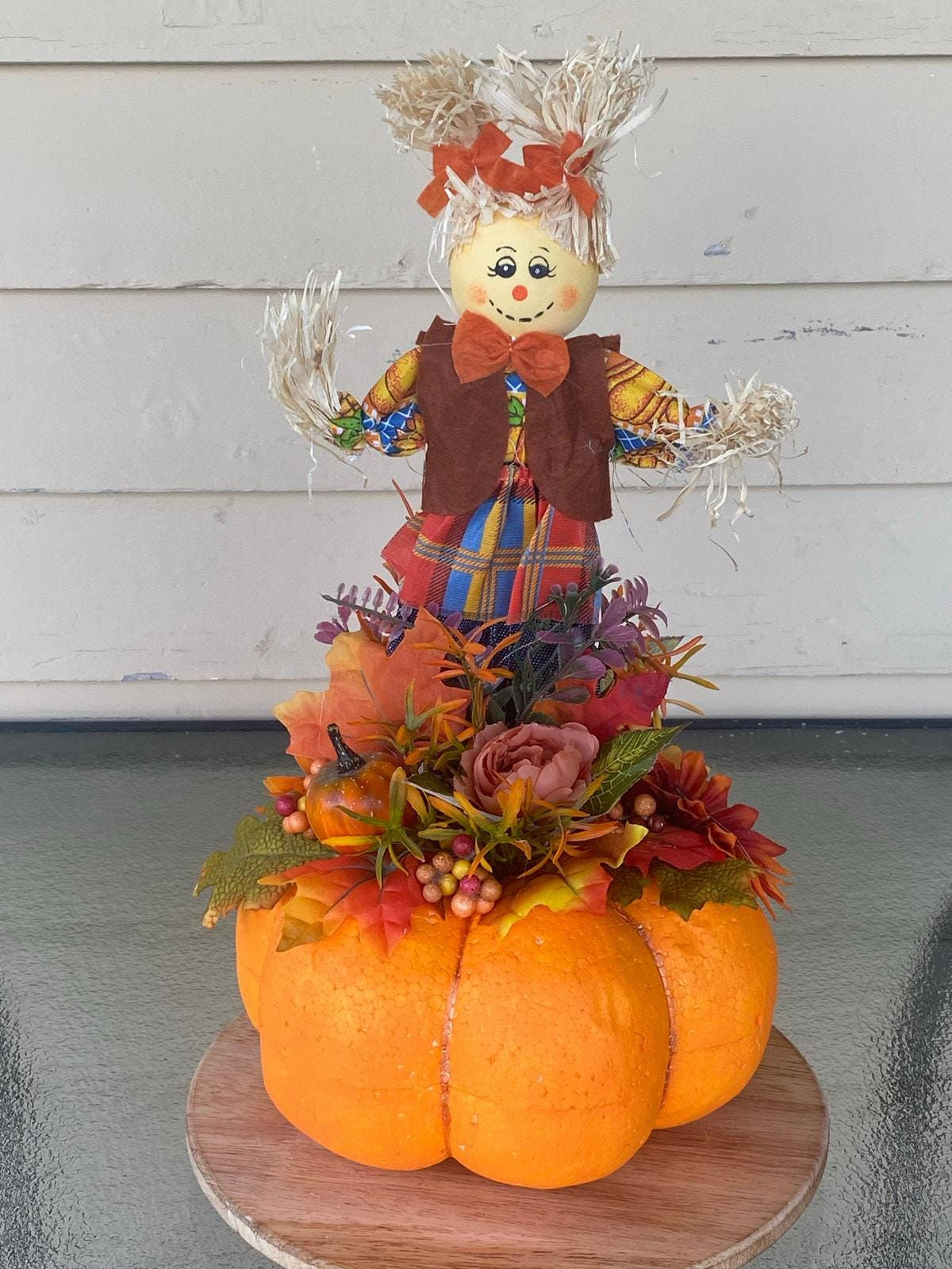 Scarecrow Pumpkin Centerpiece, Fall Table Decor, Autumn Pumpkin Floral