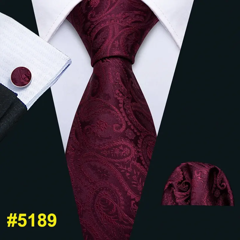 Thumbnail: New Mens Wedding Tie Red Plaid Silk Tie Hanky Set Barry.Wang 8.5cm Fashion