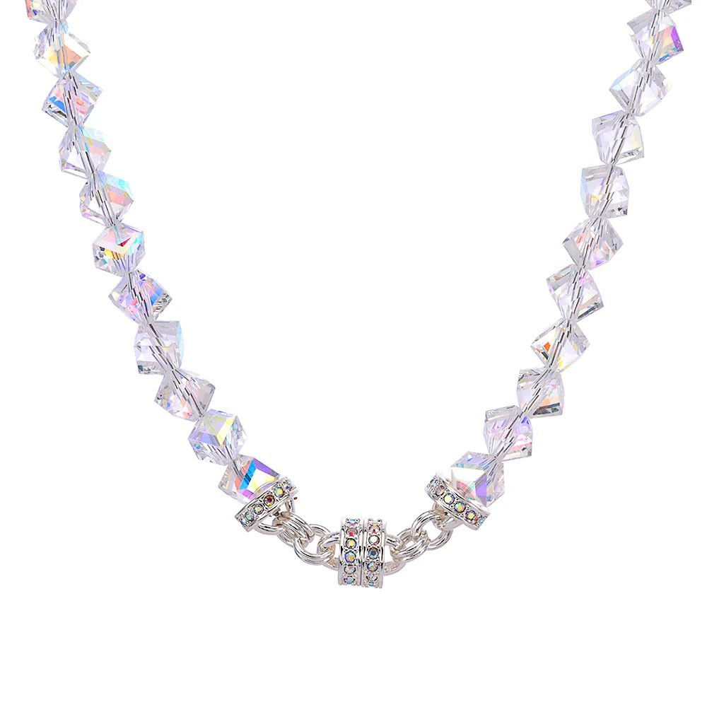 KIRKS FOLLY Hollwood Crystal Magnetic Necklace silvertone/aurora borealis