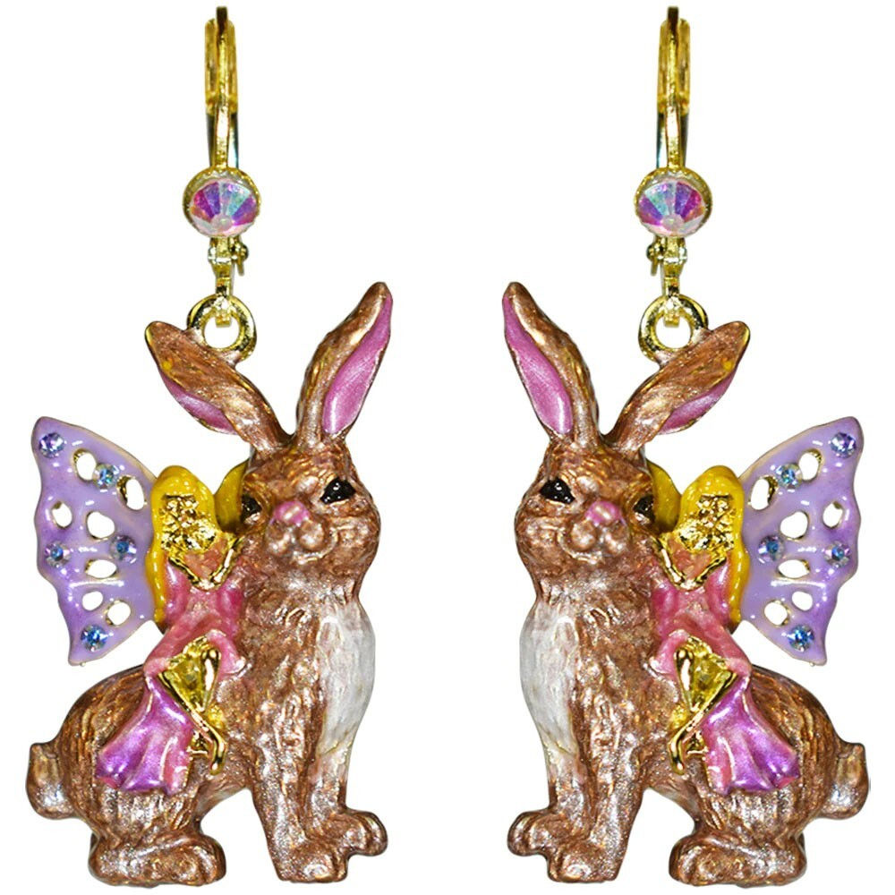 Kirks Folly Fairyland Bunny Leverback Earrings goldtone