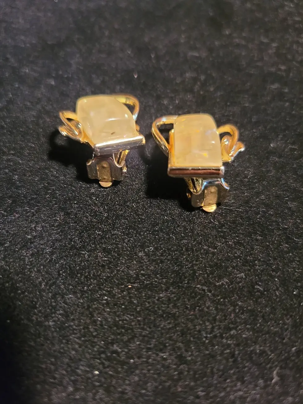 Thumbnail: Vintage Coro Faux Opal Gold Tone Earrings