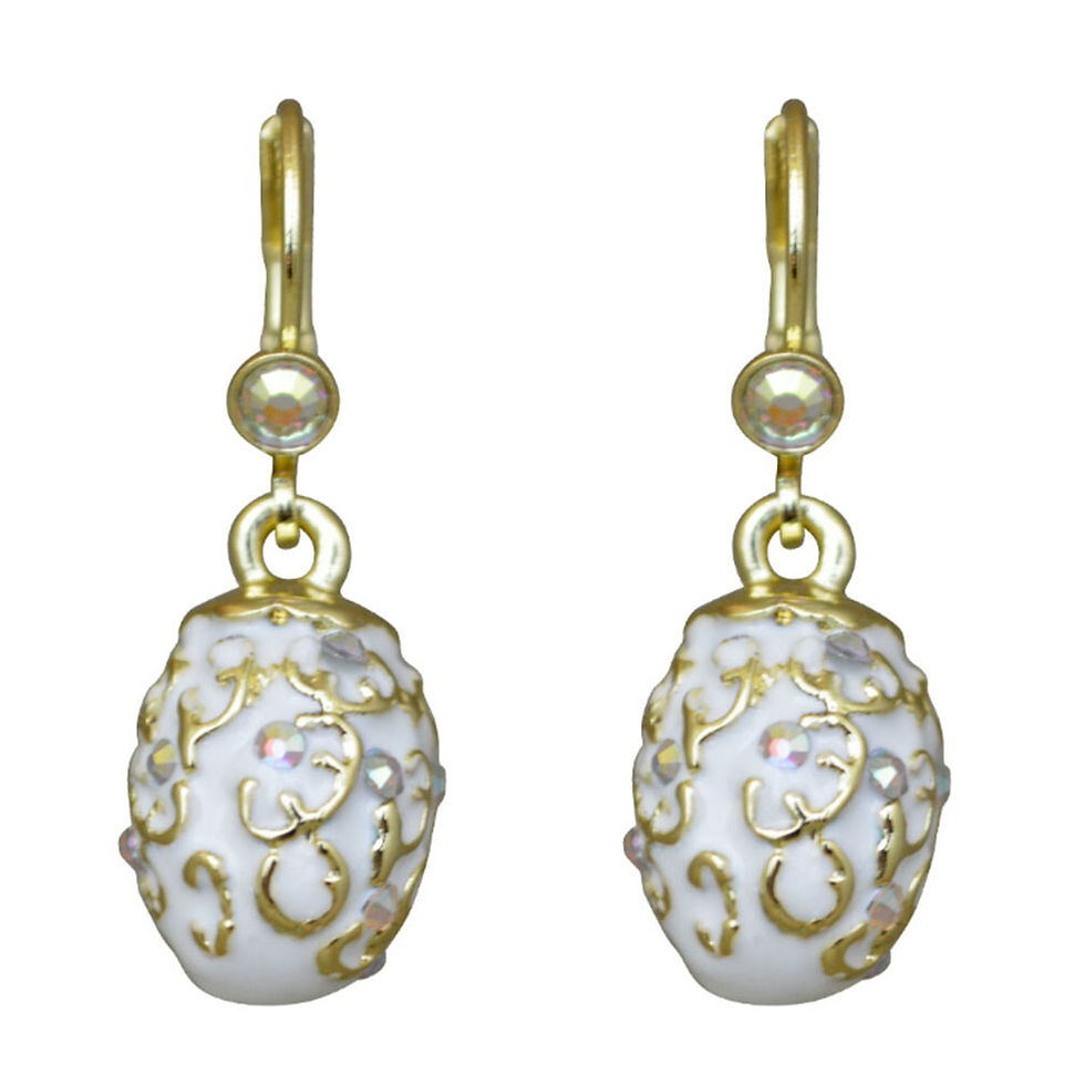 Thumbnail: Kirks Folly Elegant Easter Egg Leverback Earrings Goldtone/White