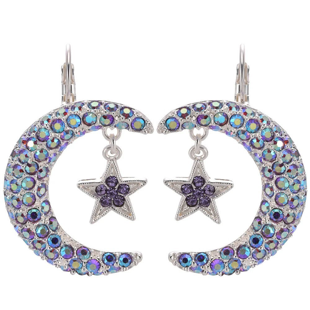 Kirks Folly Stella Luna Leverback Earrings sterling silvertone