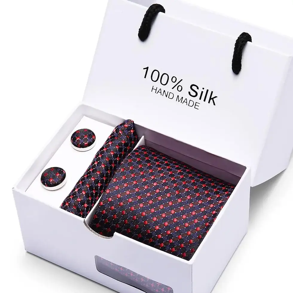 Thumbnail: 2023 100% Silk Jacquard Necktie White Geometric Tie Hanky Cufflink Set Ties for