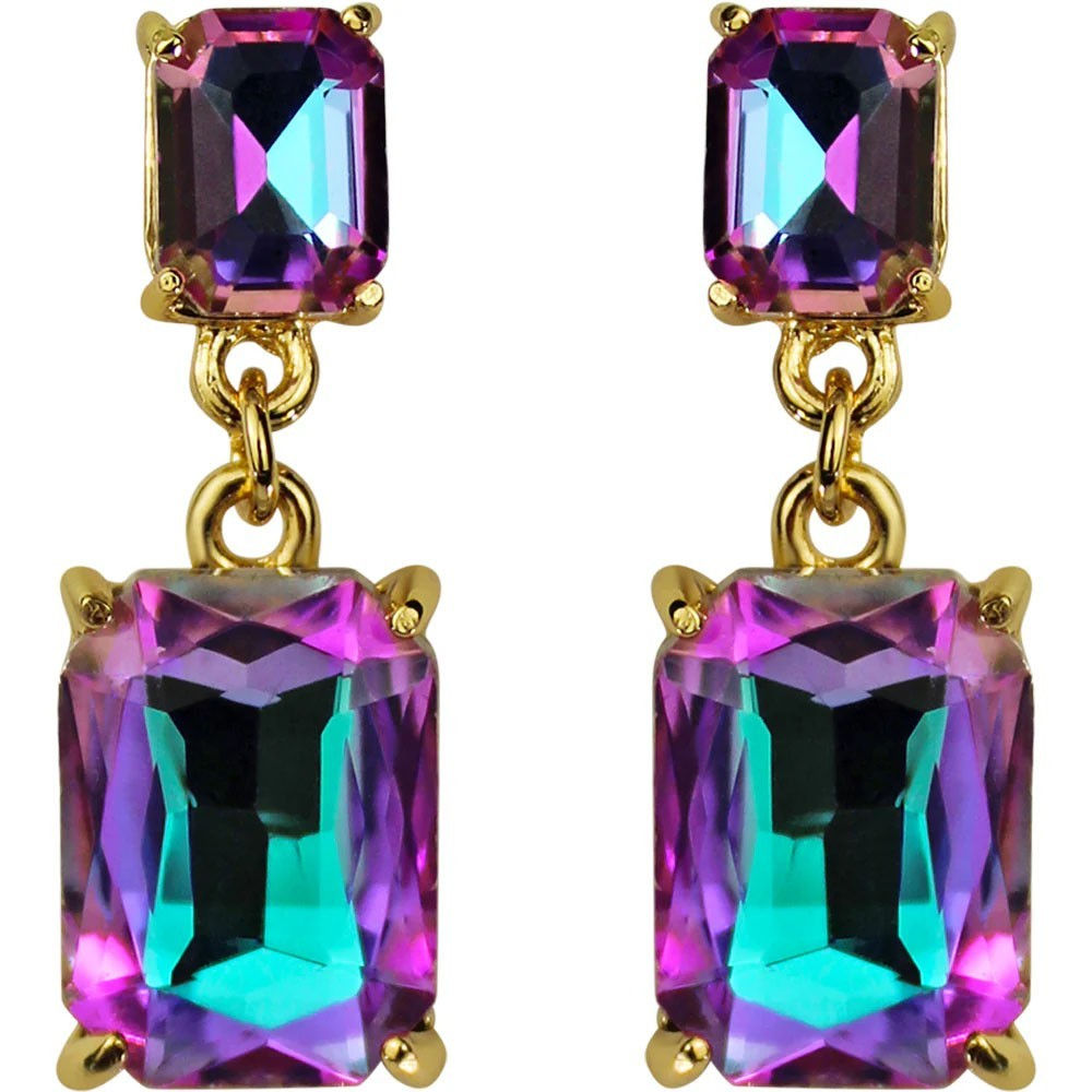 Kirks Folly Mystic Lavender Pink Emerald Cut Pierced Earrings goldtone