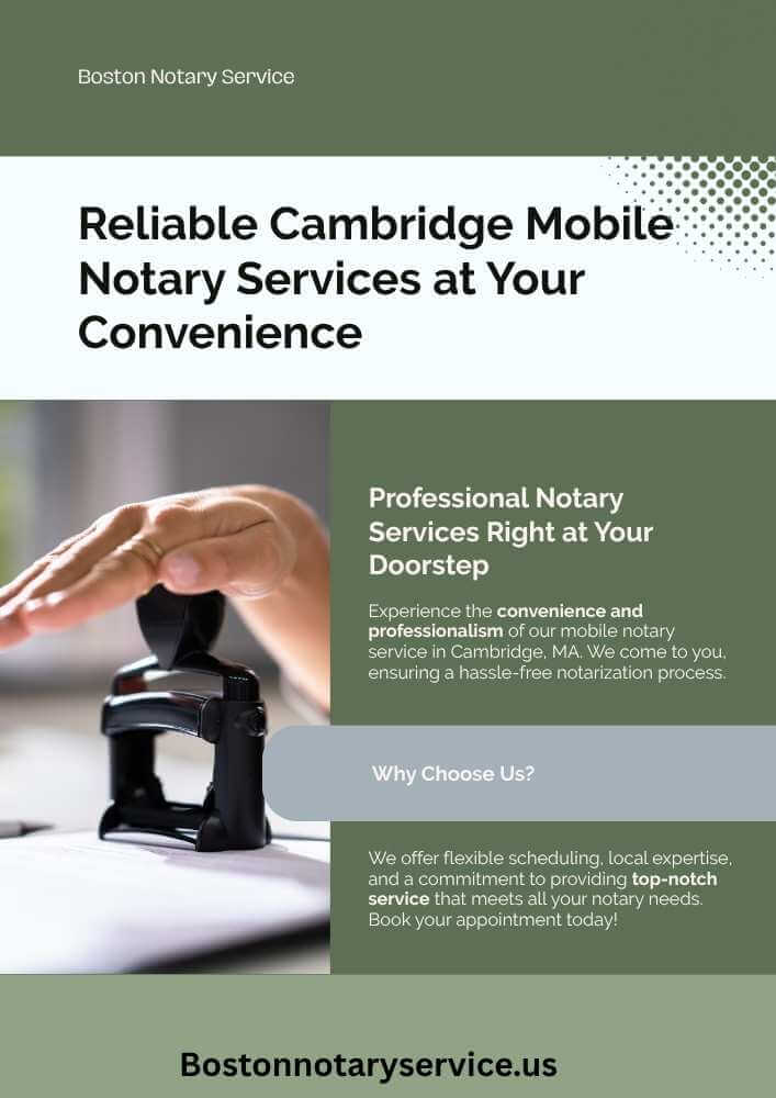 Mobile Notary Public in Cambridge,  MASSACHUSETTS