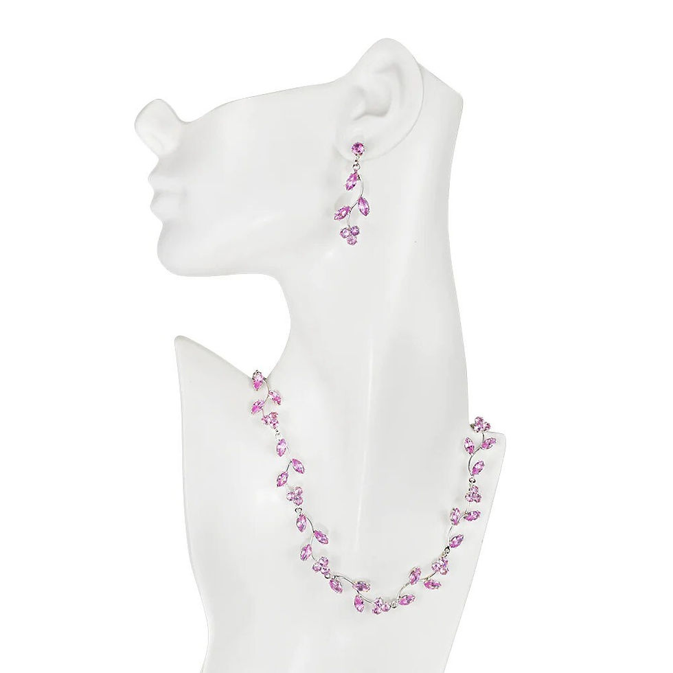Thumbnail: Kirks Folly Fairy Vines Crystal CZ Necklace & Earrings Set pink / silvertone