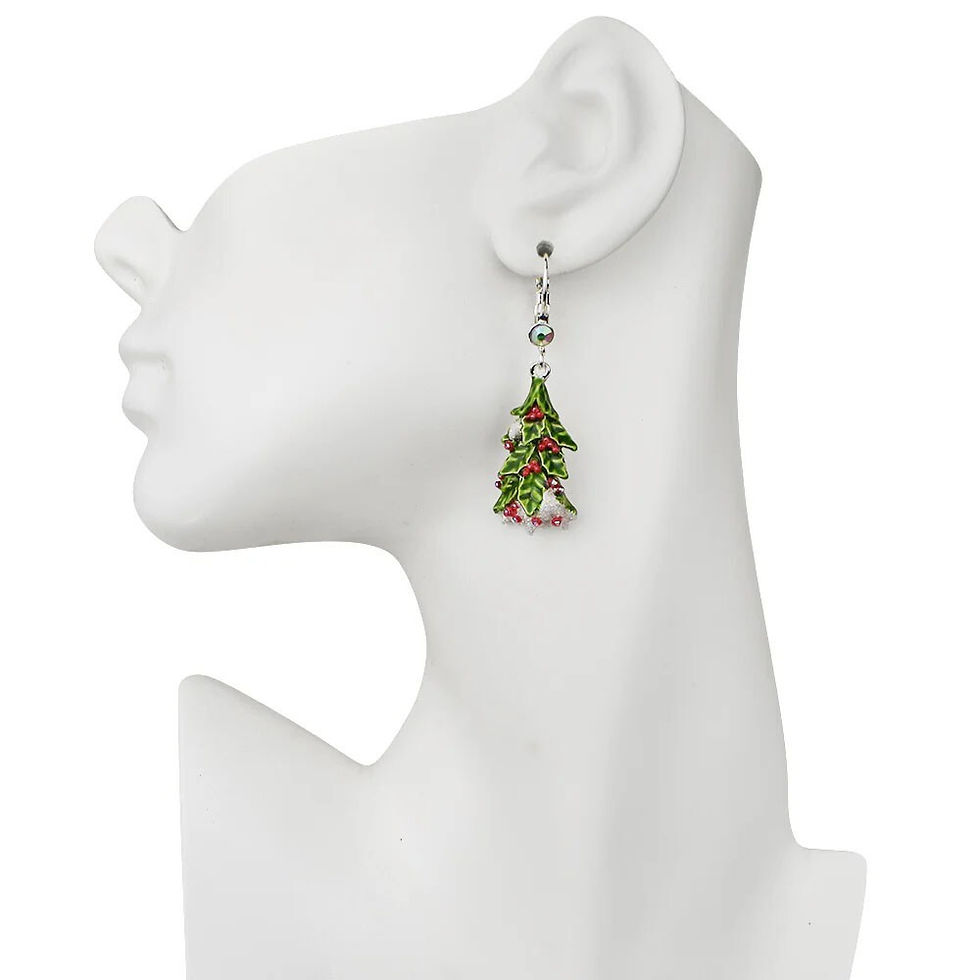 Thumbnail: Kirks Folly Holiday Holly Berry Tree Leverback Earrings sterling silvertone