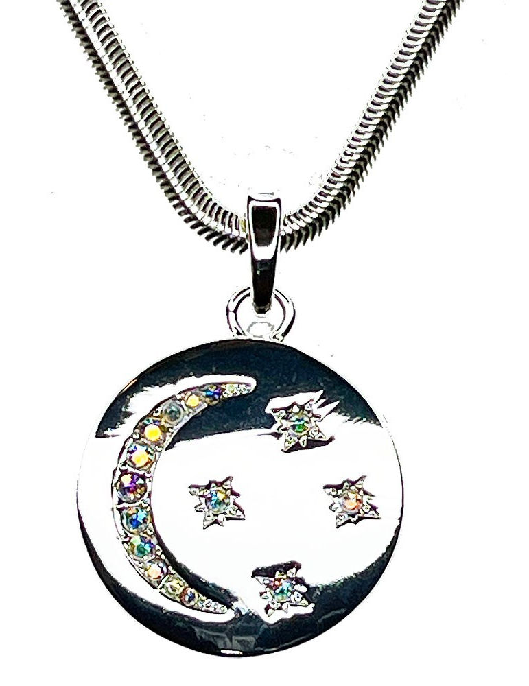 Thumbnail: Kirks Folly Moon & Stars Love Never Dies Necklace sterling silvertone