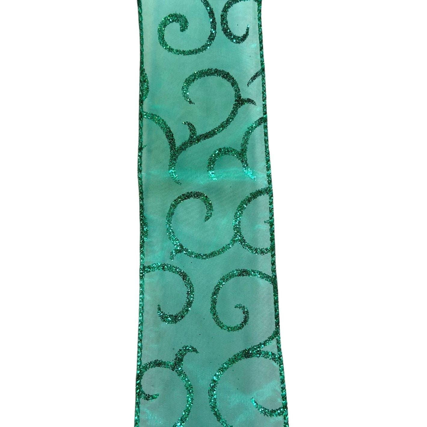 Emerald Green Glitter Swirl Ribbon 2.5” Wired Ribbon, St Patrick’s Day Wreath