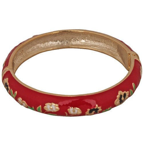 Thumbnail: KIRKS FOLLY Garden Delight Enamel Hinged Bangle Bracelet red / goldtone