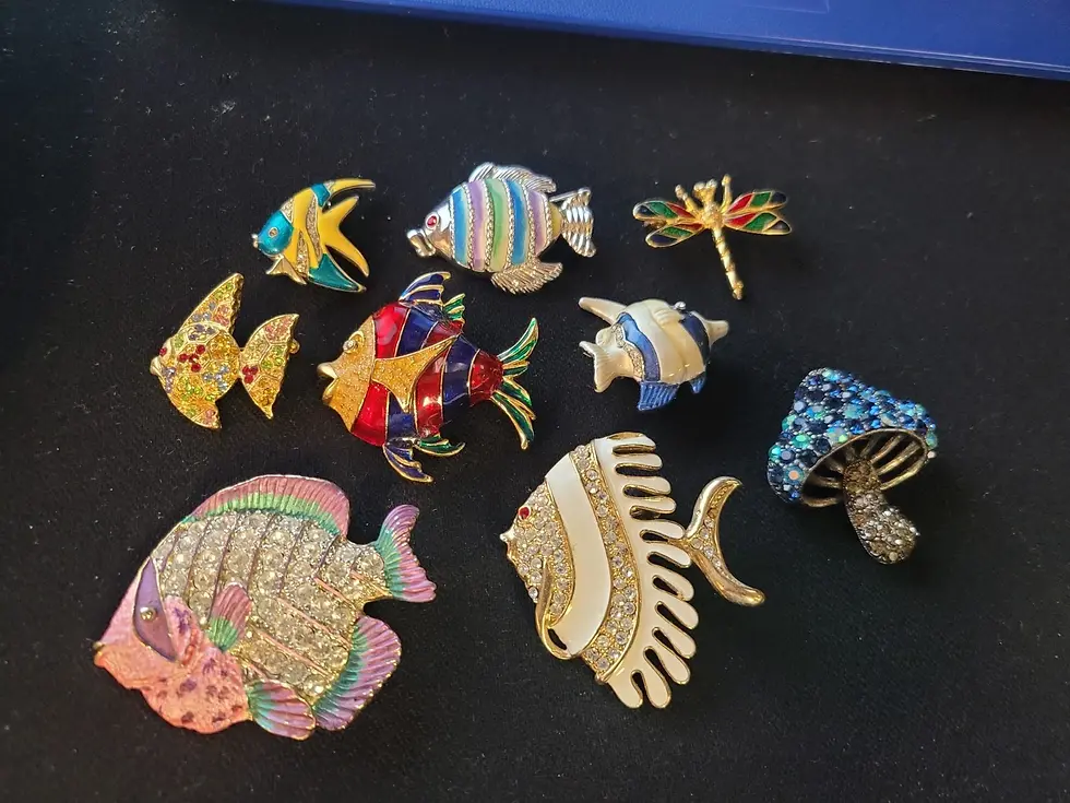 Thumbnail: Lot 9 Vtg Fish Motif Costume Jewelry Pins