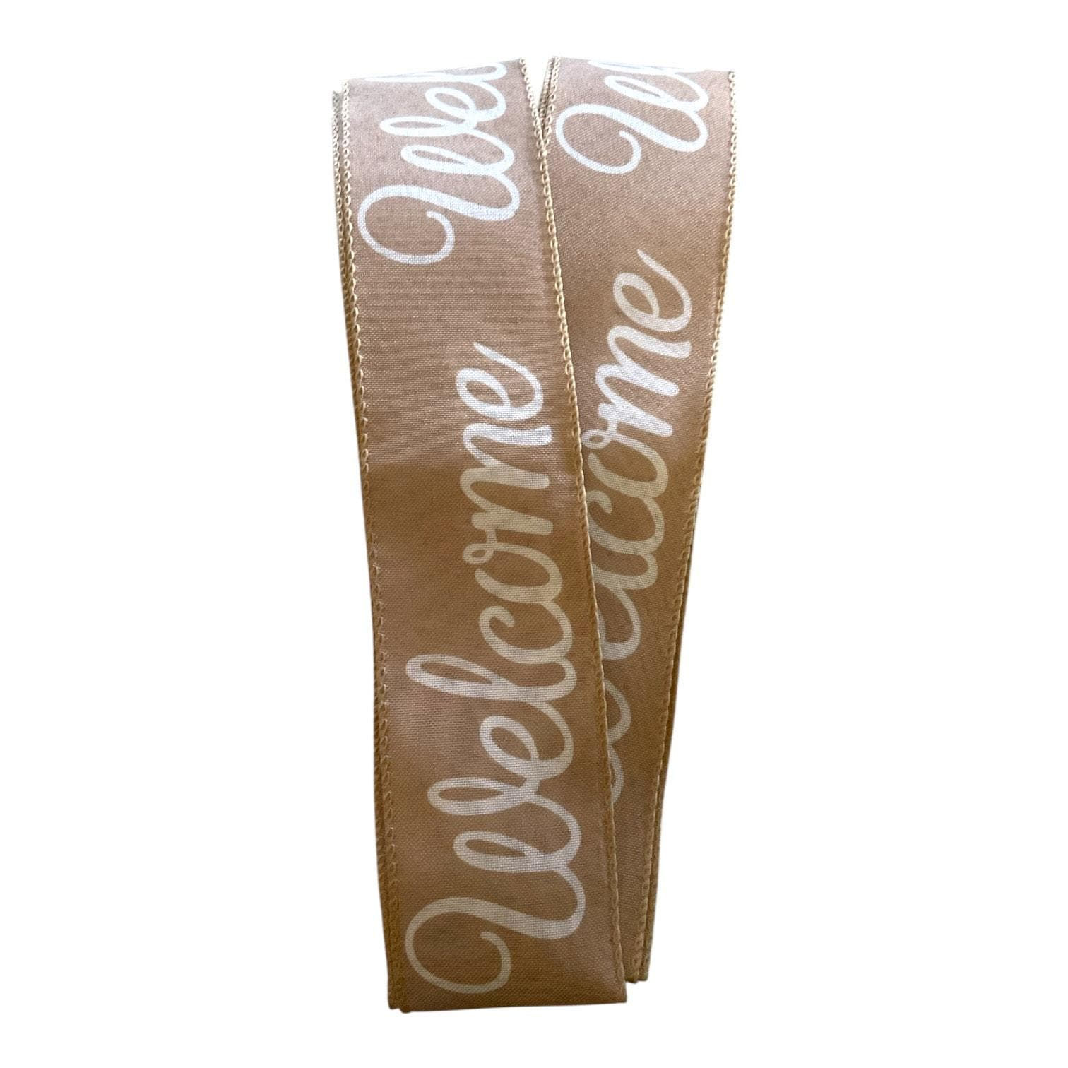 Welcome Wired Ribbon 2.5” | Neutral Farmhouse Ribbon for Wreaths, Bows,
