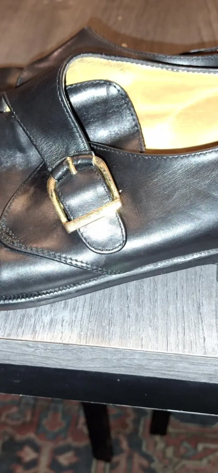 Thumbnail: Men's Size 11 Alfani Black Leather Dress Shoes 