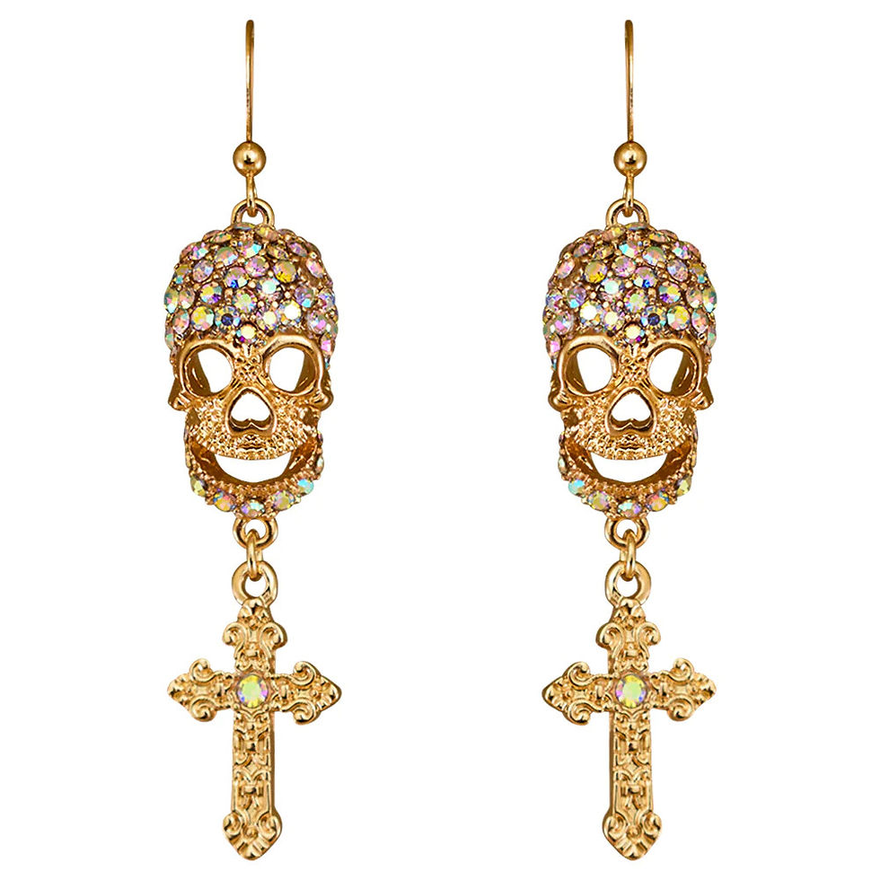 Thumbnail: KIRKS FOLLY Fright Night Skull & Cross Leverback Earrings goldtone