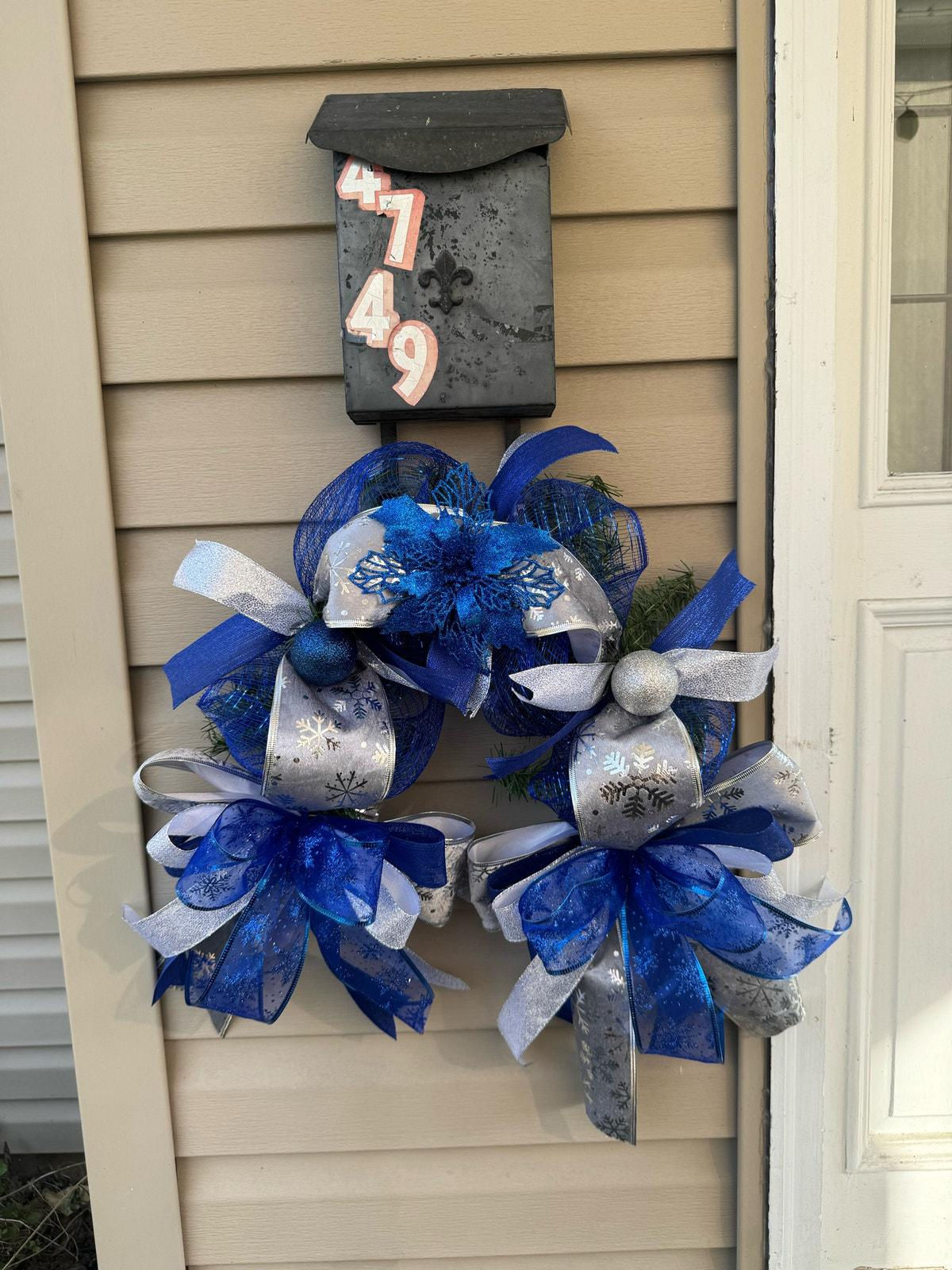 Blue and Silver Centerpiece Table Runner Mailbox Swag Topper Garland Decoration