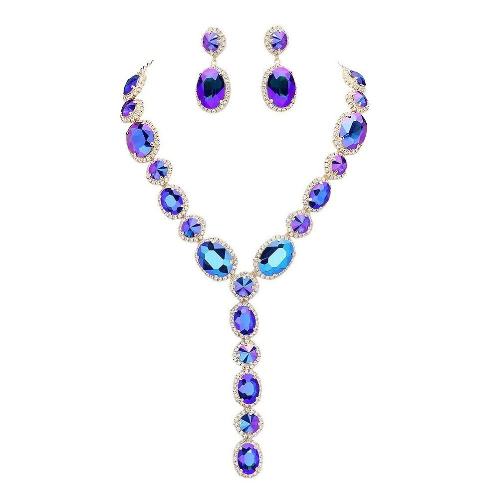 Thumbnail: Kirks Folly Glamour Queen Necklace & Earrings Set - goldtone / blue sphinx