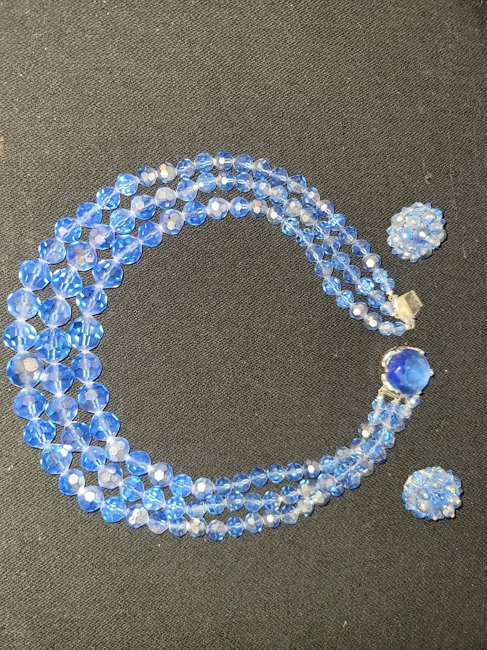 Thumbnail: Vintage Vogue AB Blue Multi Strand Jewelry Set