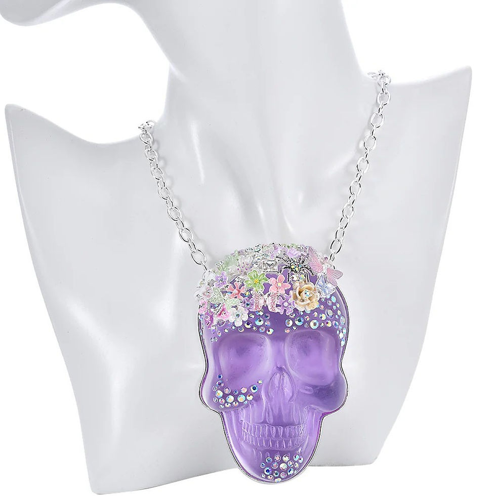 Thumbnail: Kirks Folly Mystic Enchanted Fairyland Skull Ornament Necklace sst/violet