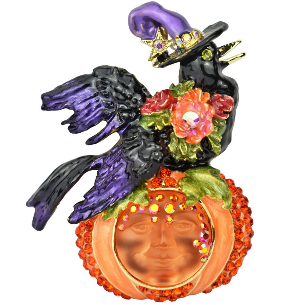 Kirks Folly Ms Crow Over The Goddess Seaview Moon Pumpkin Pin Pendant goldtone